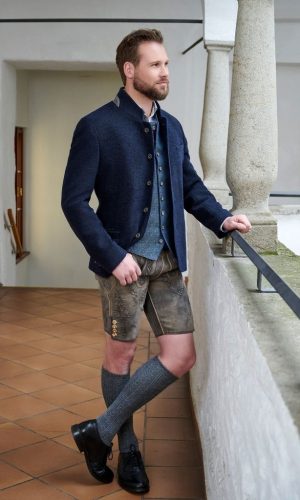 Herrensakko in blau mit Stehkragen, blaues Herrengilet