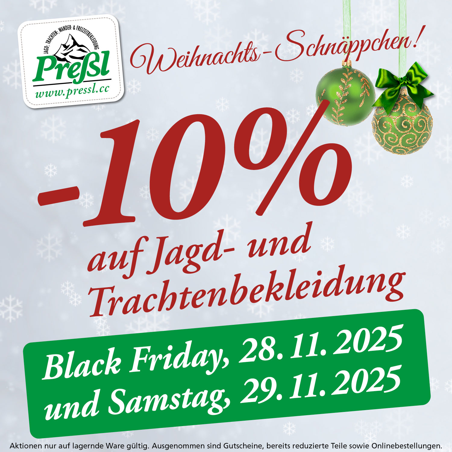 Werbesujet für 28.11. und 29.11.2025; -10% auf Jagd- und Trachtenbekleidung